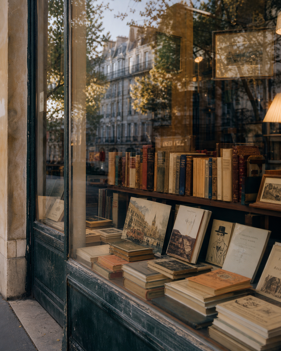 Original in-house AI illustration for Bookshop Windows & Letter‑Writing Evenings