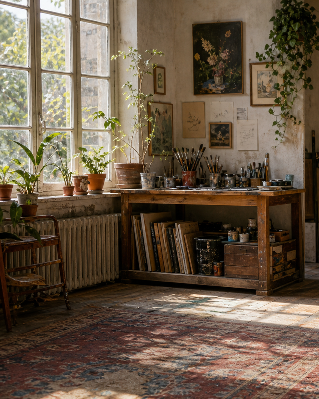 Original in-house AI at-home illustration for Bookshop Windows & Letter‑Writing Evenings