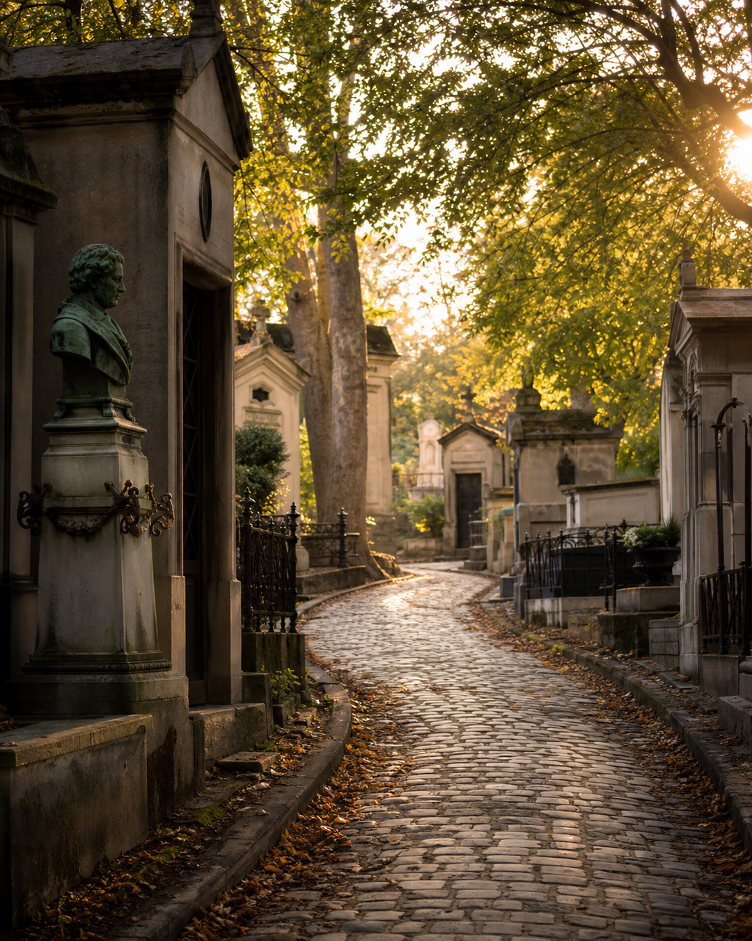 Original in-house AI illustration for Père‑Lachaise at Dusk: A Walk to Remember