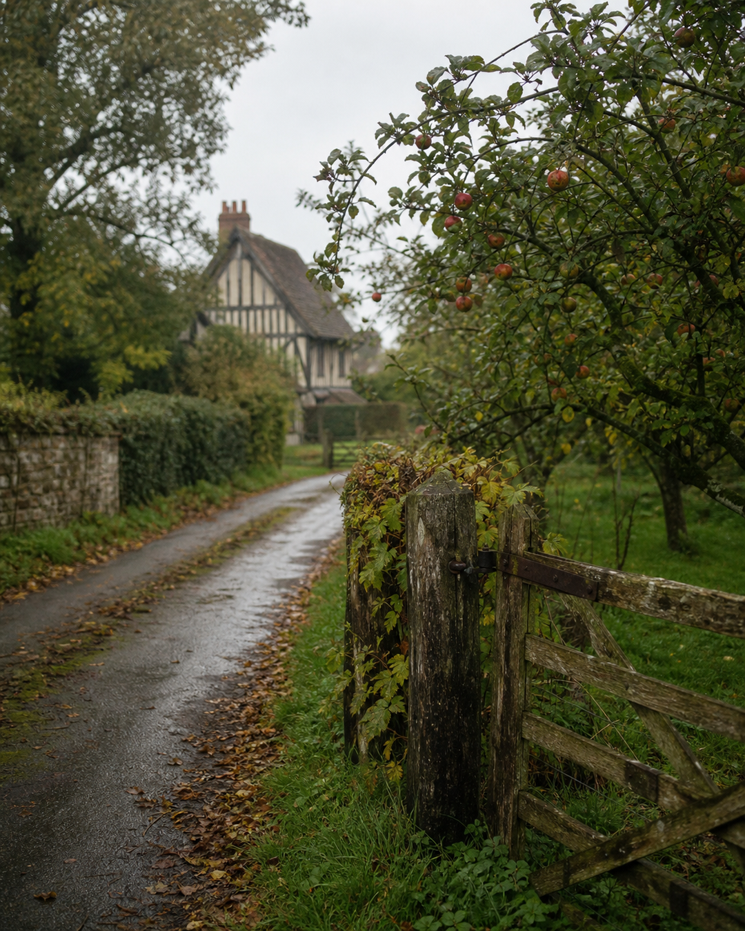Original in-house AI illustration for Apple Cider Pilgrimage: Orchard Strolls and Warm Cider