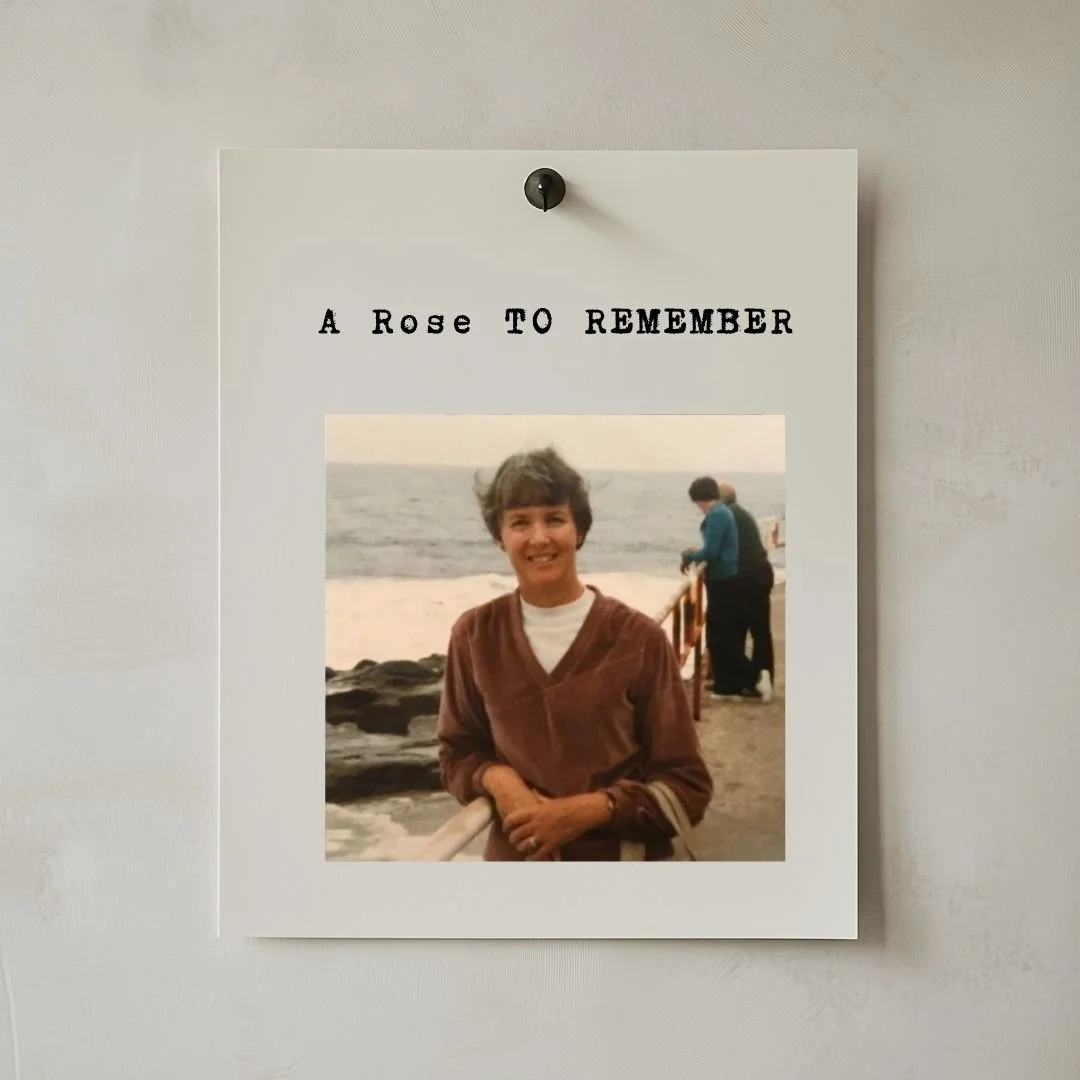 Pinned editorial cover with a faded family photograph at the coast